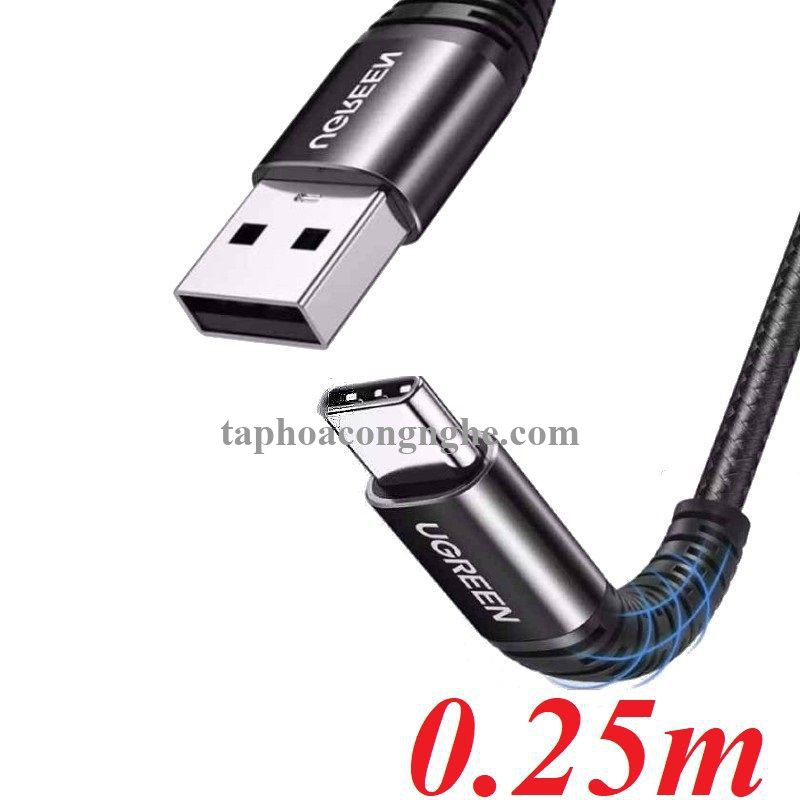 Ugreen 70559 25cm QC3.0 cáp USB A ra Type C dây dù siêu bền đầu nhôm chống gãy 0.25M US301 30070559